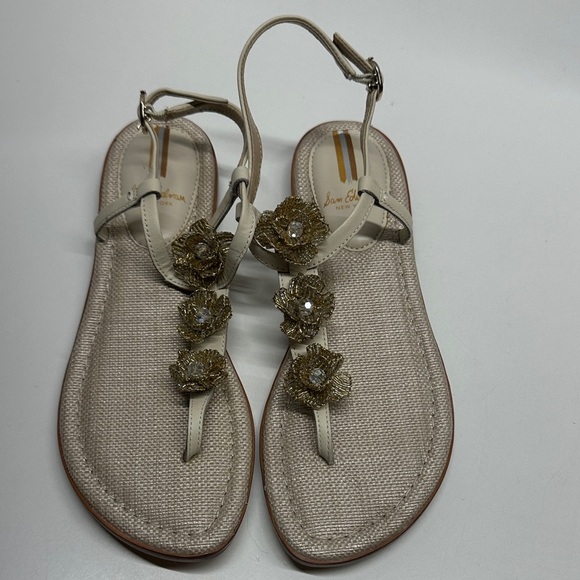 Sam Edelman Shoes - Sam Edelman Gigi Sandals Thong T-Strap Open Toe Shoes Beaded Floral Gold Size 8